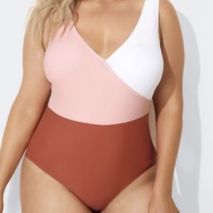 V-neckline Criss-cross Style One Piece Swimsuit size 2XL